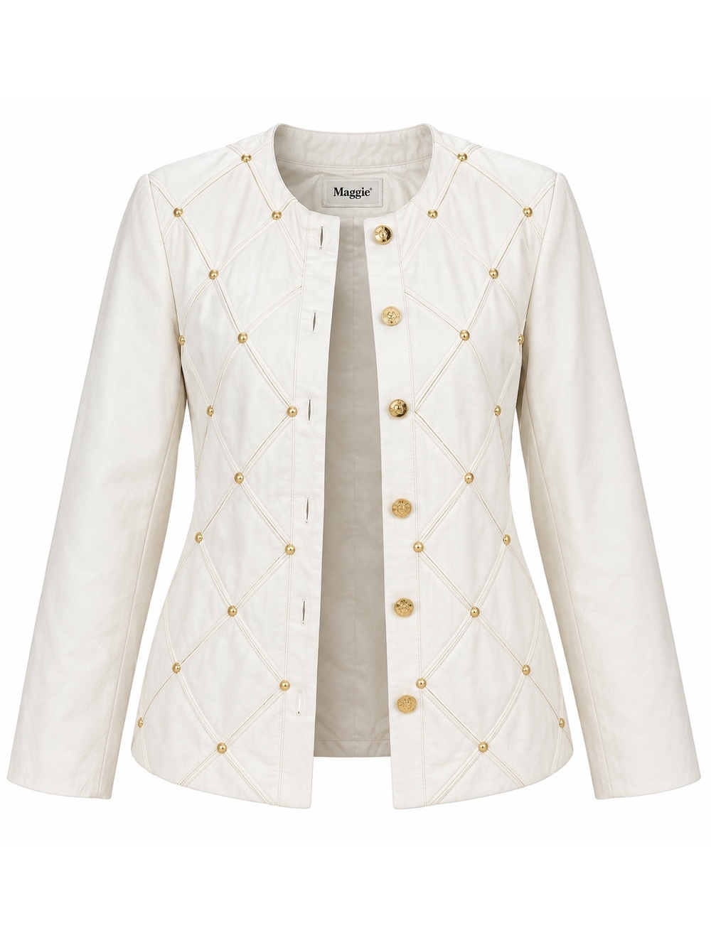 Ivory Leather & Gold Studded Jacket